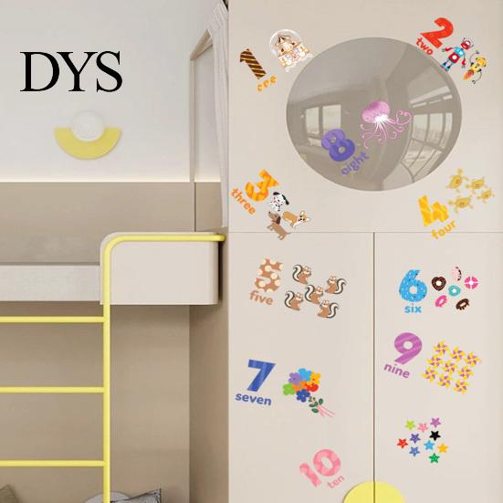Number Wall Sticker 2Pcs/Set Cartoon 1-10 Numbers Animal English Words Educational PVC Living Room Learning Decal Kindergarten Supplies