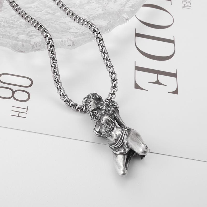 Gothic Prisoner of War Female Statue Pendant Necklace Personality Heavy Industry Fashion Trend Punk Hip-Hop Rock Jewelry Gift