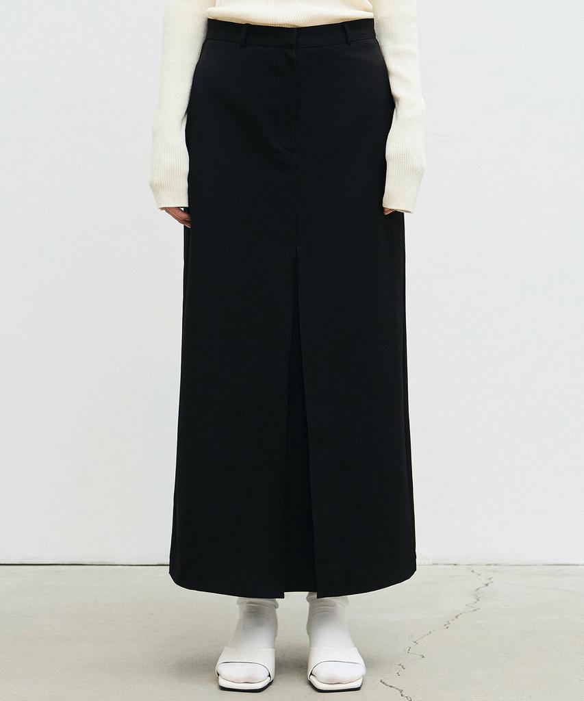 Nigaennikol Box Pleated Long Skirt_Black