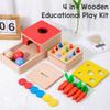 4 In 1 Wooden Play Kit Object Permanence Box Carrot Harvest Shape Color Sorting Stacking Learning Toy For Toddlers