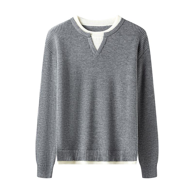 

Men s V-Neck Knit Sweater, Fake Two-Piece Style, Thick & Warm, 2025 Autumn/Winter Collection XL сірий колір
