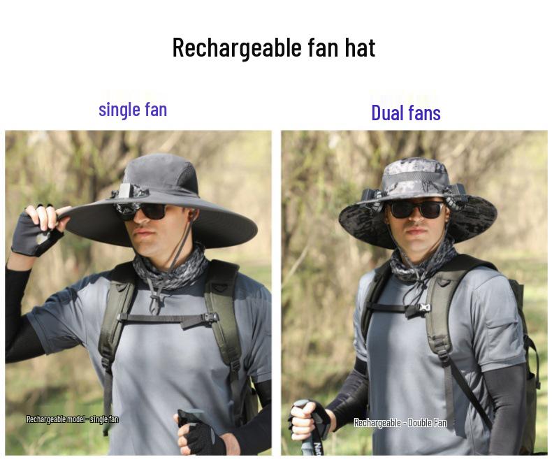 Rechargeable Solar-Powered Double Fan Men's Outdoor Sun Hat
