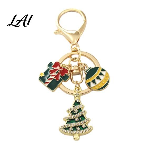 Festive Keychain Accessory Christmas Santa Tree Snowman Keychain Golden Plated Zinc Alloy Pendant Handbags Decorative with Lobster Clasp Holiday