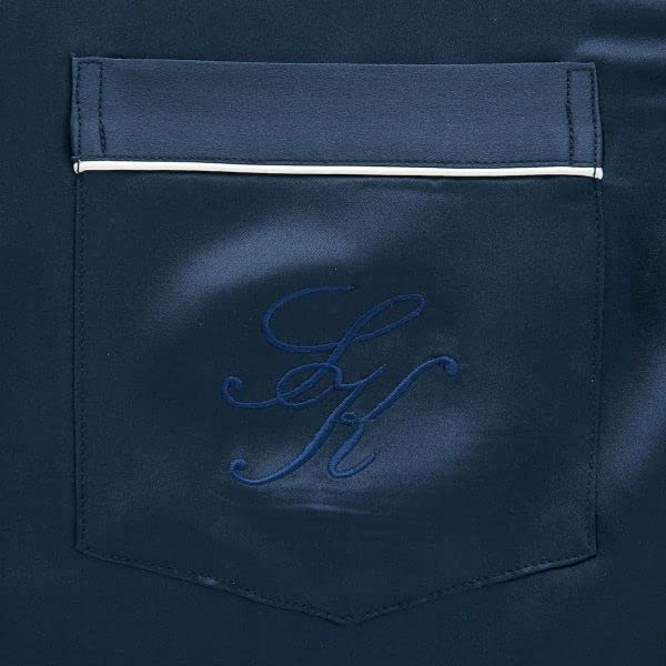 Wacoal Silk Satin Shirt Silk Men's Pajamas, 100% (Navy, Large)