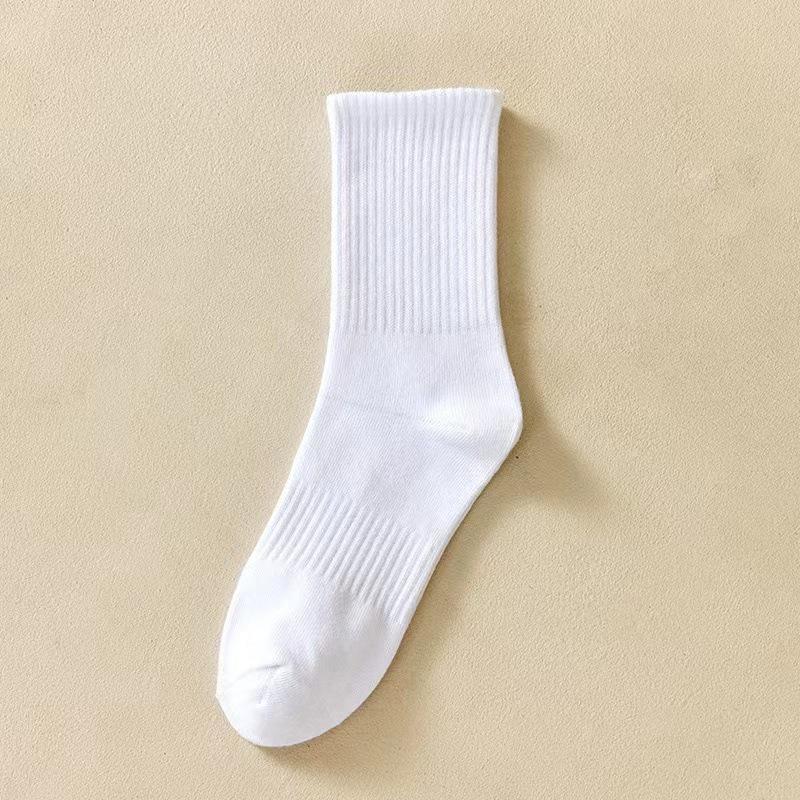 Breathable Sweat-Absorbent Unisex Mid-Tube Solid Color Socks - Black & White