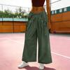 Women's Loose Wide-leg Sweatpants, With Drawstring Pockets, Elastic Waistband, Three-quarter Length, Hiking Pants