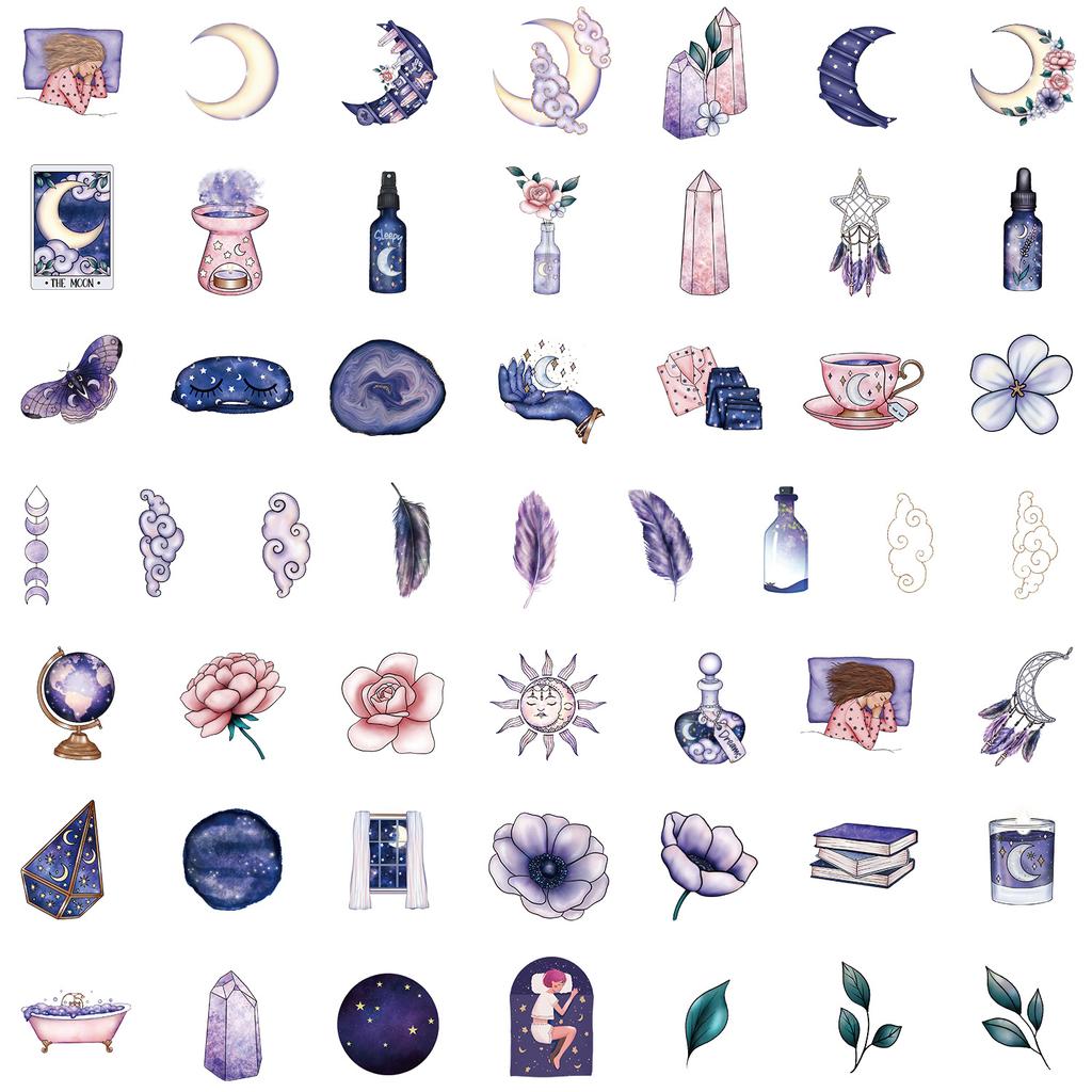 10/50pcs Cute Purple Moon Stickers Witch Crystal Moon Graffiti Stickers for DIY Luggage Laptop Skateboard Motorcycle Bicycle Sticker