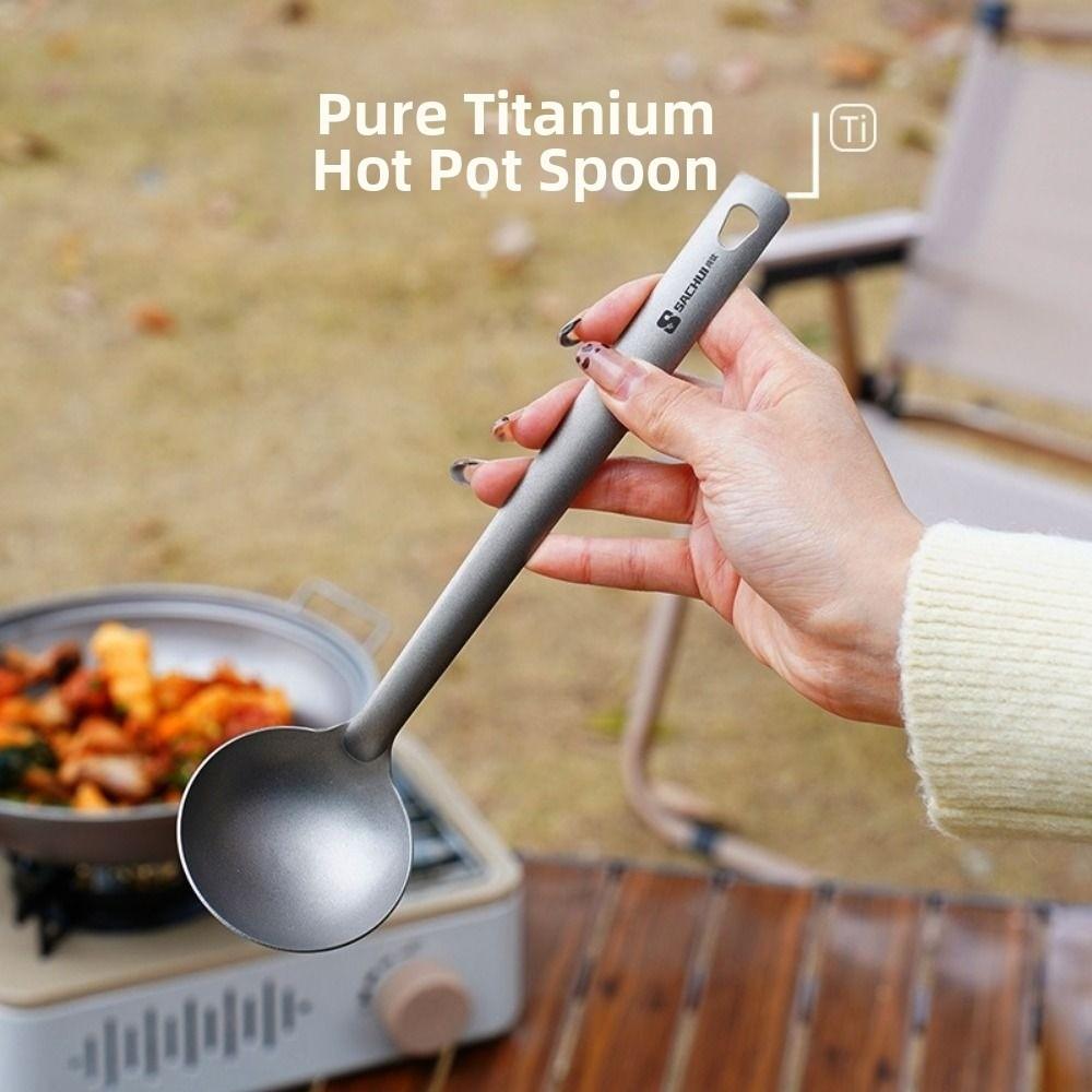 Long Handle Outdoor Soup Ladle Skimmer Kits Titanium Lightweight Food Strainer Anti Slip Heat-resistant