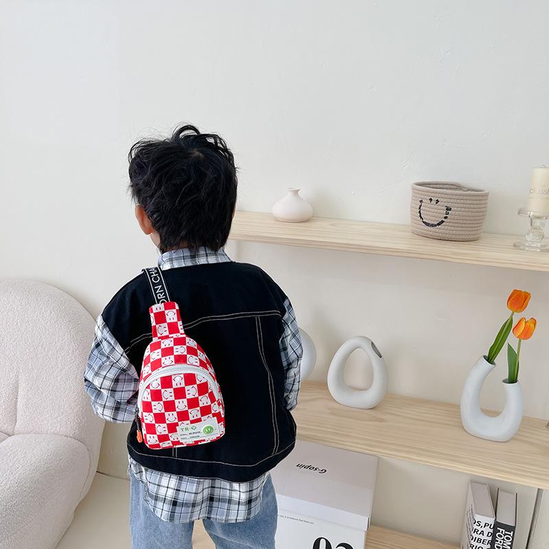 New children's bag boys fashion plaid messenger bag Internet celebrity mini smiley face breast bag girls casual change bag