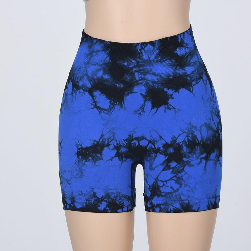 Summer New Arrival Fashion Tie-Dye Peach Yoga Shorts Women's High Waist Hip Raise Skinny Sports Running Three-Point Fitness Pants