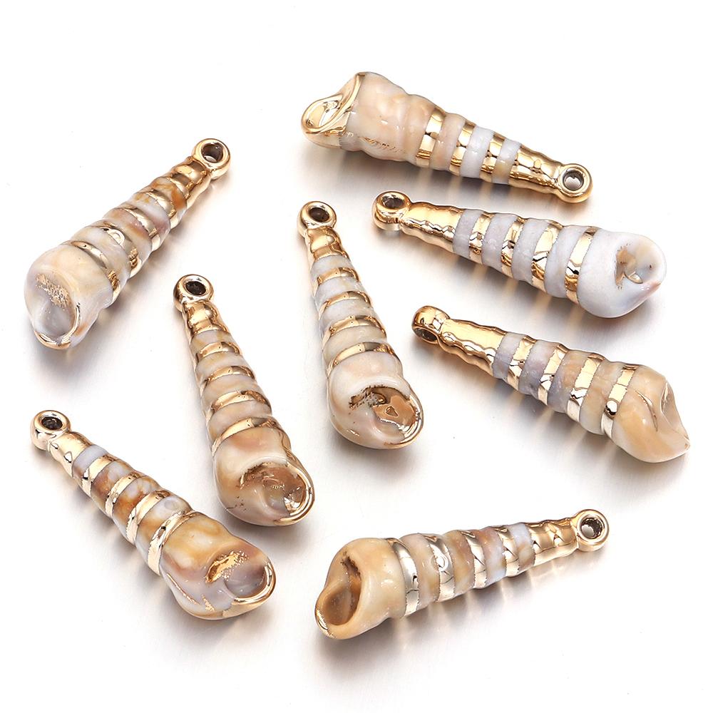 5-10pcs/lot Shell Shaped Acrylic Pendant Gold Plated Conch Scallop Charms Beads For DIY Fashion Keychain Necklace Accessories