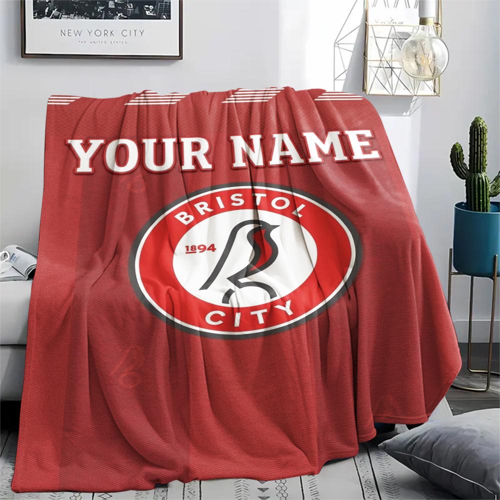 1PC Custom Name Bristol City FC Patterned Flannel Blanket Suitable For All Seasons for Home Decor Warmth and Comfort Gifts Holiday Present