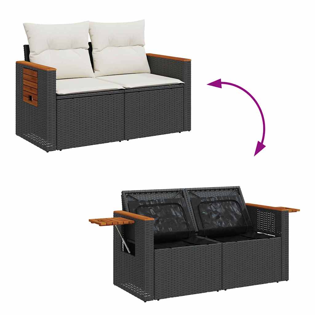 Garden Sofa Set with Cushions 11 pcs Black and Cream Poly Rattan