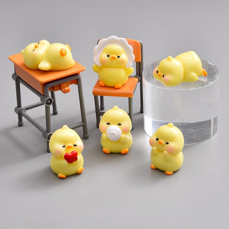 6Pcs/set Cartoon Chick Animal Miniatures Resin Ornaments Fairy Garden Decoration Moss Terrarium Micro Landscape