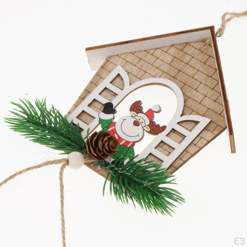 Christmas Ornament Wooden House Door Showcase Tree Hanging Pendant