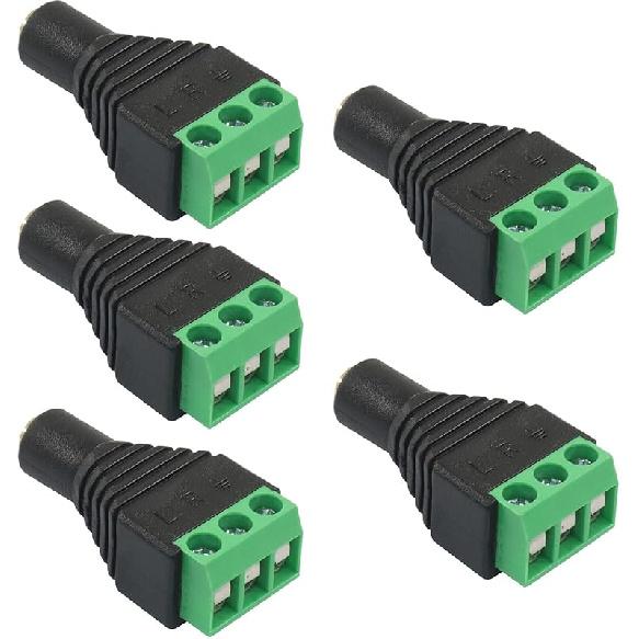 5 Pack TS Mono Male to 3 Pin Screw Terminal AUX Headphone Balun Connector, 3.5mm Audio Connector Solder Free Plug for Microphone