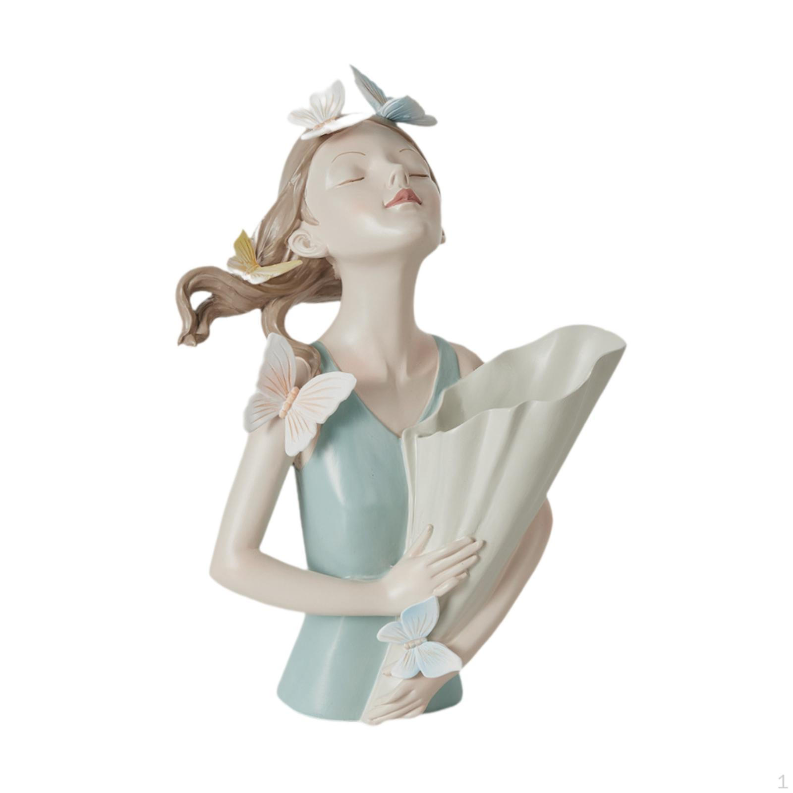 

Шикарная скульптура девушки, держатель для цветов, смоляной горшок для растений для настольного использования Cyan Blue