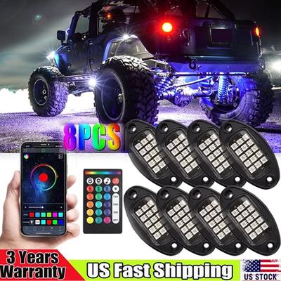 Kiváló Minőségű 8 LED-es RGB LED Sziklafények APP Vezérléssel Jeep Terepjáró Teherautó UTV ATV Alváz Kerékfények Autó LED Alvázcsík