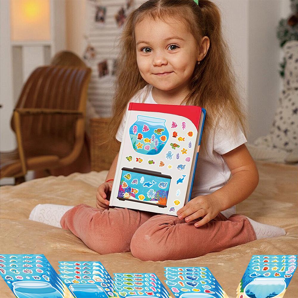 8/16 Blätter Lustiger Cartoon Glücksfisch-Aquarium Puzzle-Aufkleber für Kinderspielzeug Handgemachtes DIY Notizbuch Schreibtisch Niedlicher Dekorationsaufkleber