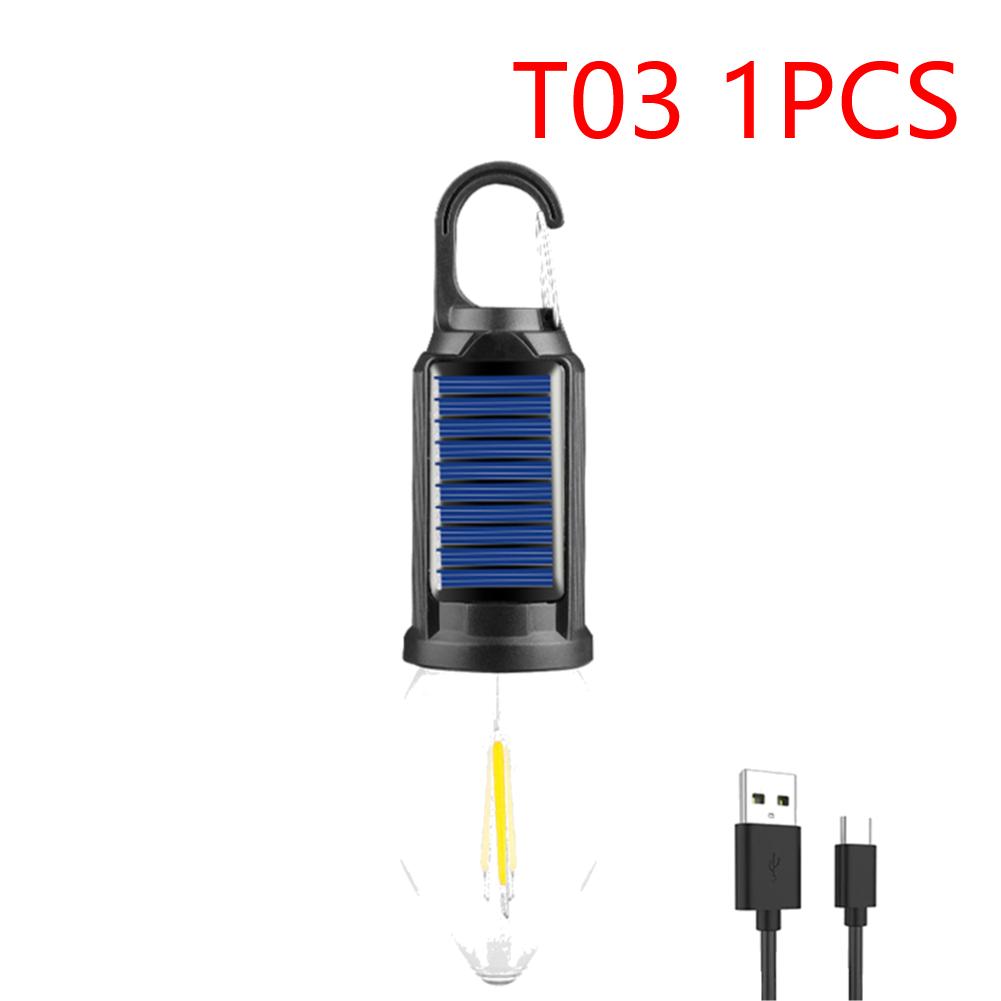 1-5PCS Solar Powered LED Camping Lamp with Hook BBQ Atmosphere Light USB Charging Portable Handheld Lamp for Outdoor Camping