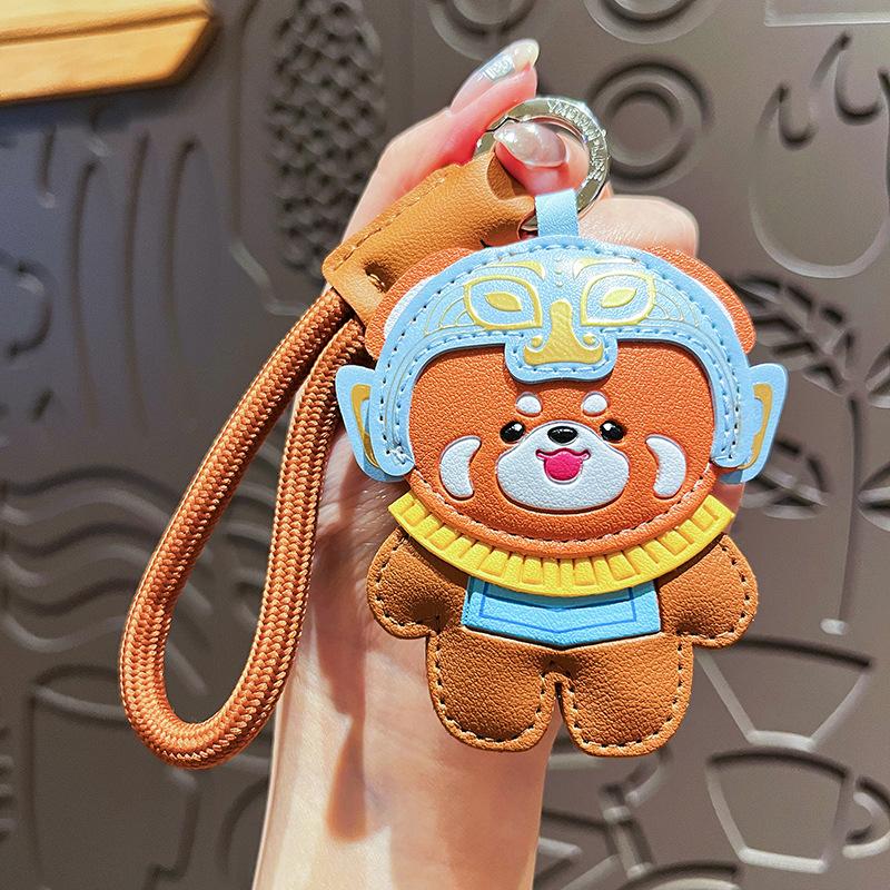 Creative Leather Sanxingdui Panda Pendant, Trendy Chengdu Red Panda , Leather Bag Accessories, Small Gifts Bag Charm