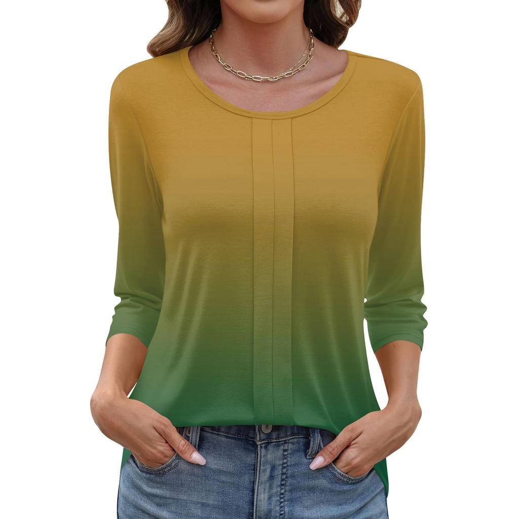 Modisches, lässiges Pullover-Oberteil mit Dreiviertelärmeln und bedrucktem Kragen für Damen