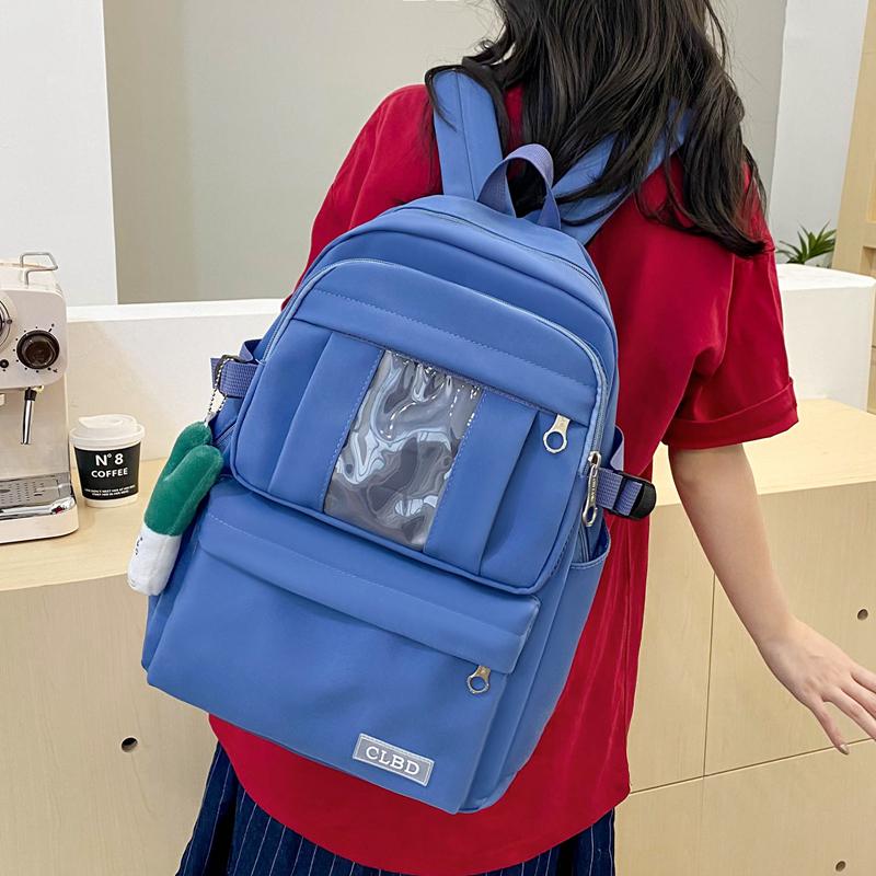 Four-Piece Backpack Set Girls Large Capacity Backpack Solid Color Junior High School Student School Bag
