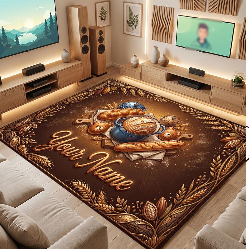 Cute Food Theme Crystal Velvet Floor Rug Personalized Custom Name Text Warm Carpet Home Decoration