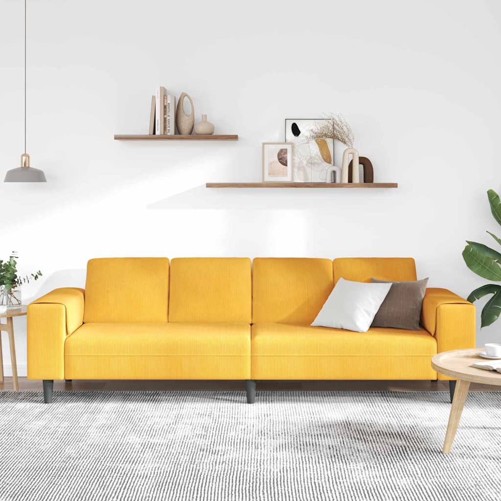 Sofa Light Yellow 250 x 77 x 76 cm Cord Fabric