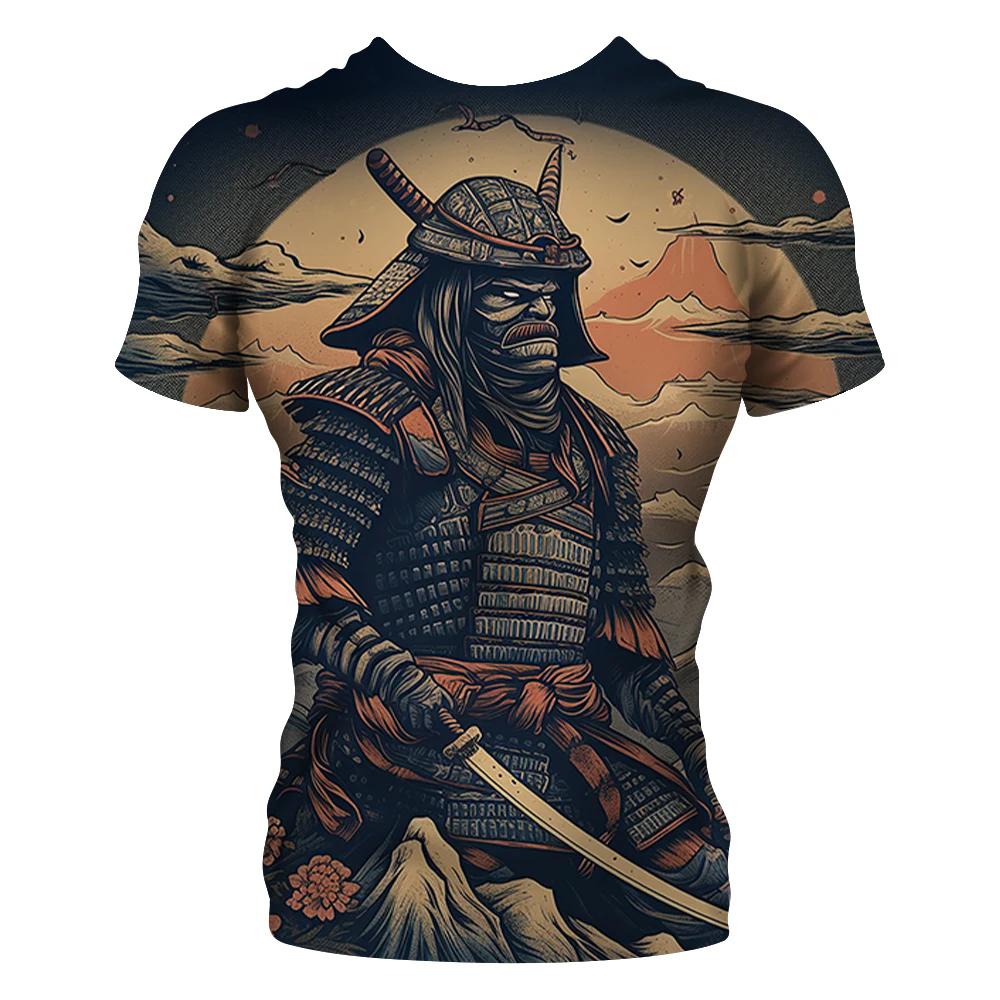 Men's Round Neck T-shirt Japanese Samurai 3D Print Short Sleeve Casual Retro T Shirt Vintage Man’s Clothings