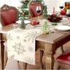 Snowflake Winter Table Runner Tablecloth in White Gold Linen for Seasonal Christmas and Holiday Table Setting Decoration