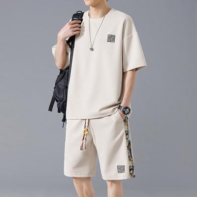 Summer Casual Sports Suit Casual Ice Silk Short Sleeved T-shirt Tracksuit Men Two-piece Set