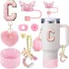 8 Pezzi Accessori per Tazza per Stanley Cup 30oz 40oz Include Coperchio Tappo Cannuccia a Farfalla Piedino in Silicone Maniglia Ciondolo Adesivo con Iniziali