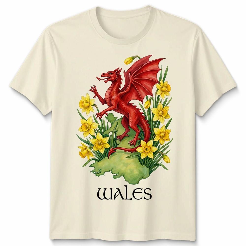 St Davids Day Welsh Flag Dragon Daffodil Wales Festival T Shirt Unisexs Kids Unisex