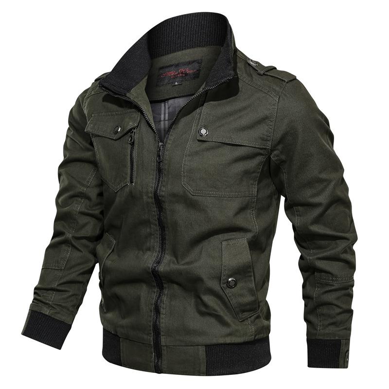 

Thin Casual Loose Multi-pocket Pure Cotton Jacket Men s Stand-up Collar Large-size Jacket Men s XXXXL зелений