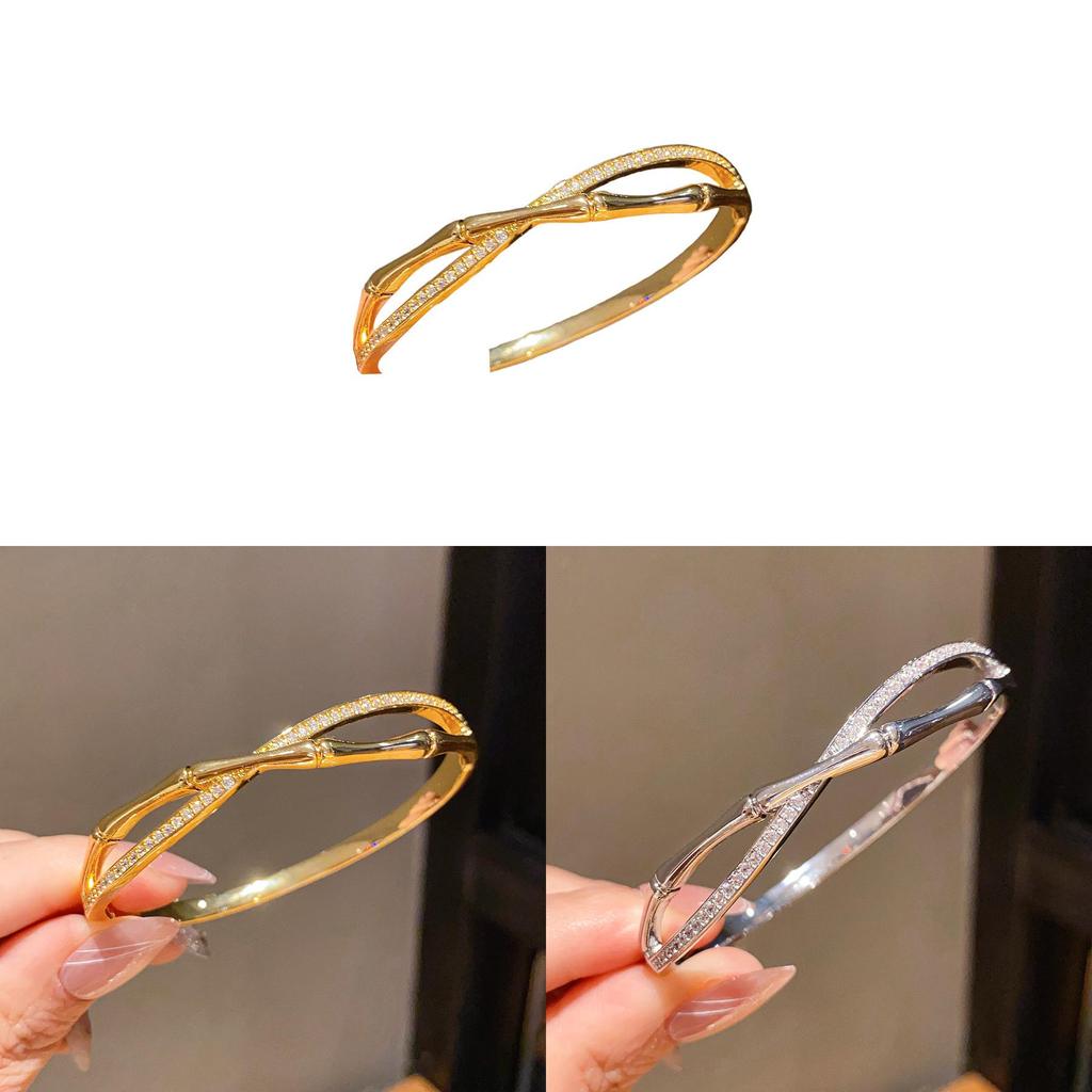Luxury 18k Gold Finish Zircon Cross Crossover Bangles For Womens Accessories