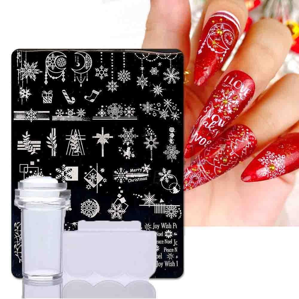 2Pcs/Set Nails Art Stamp Christmas Stainless Steel Stencils Nail Printing Image Manicure Stamping Tools