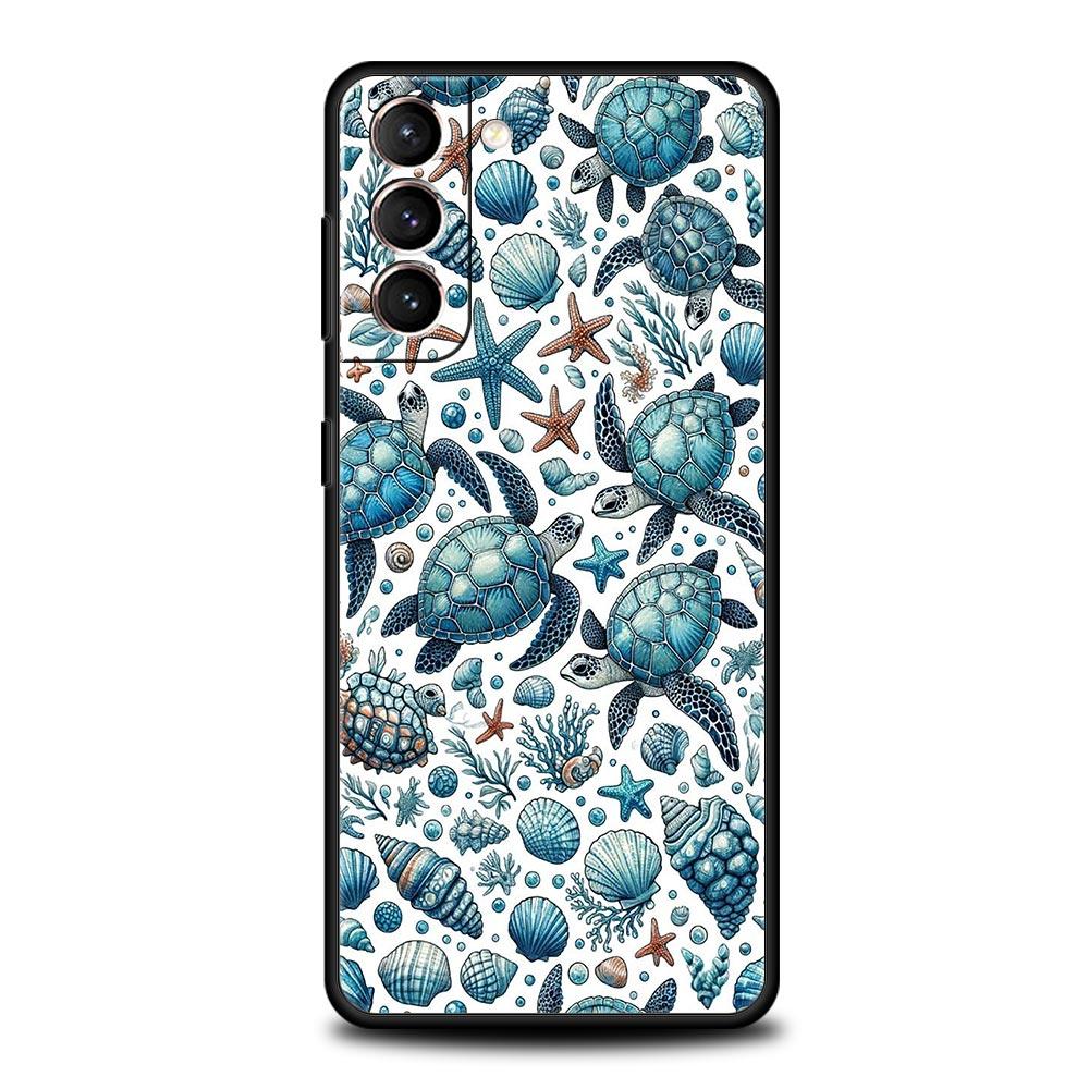 Ocean Coastal Seashell Seaweed Pattern Phone Case for Samsung Galaxy S26 S25 S24 S23 S22 S20 S21 FE Ultra S25 Edge Plus Soft TPU