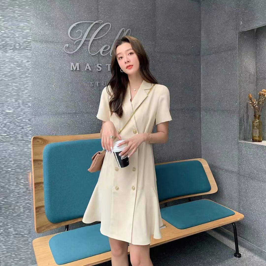 

2026 Spring/Summer Women s Double-Breasted Slim Suit Dress - Stylish, Waist-Cinching and Professional M for 90-99 jin абрикосовый