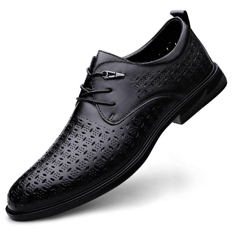 Men s 2025 Summer Breathable Leather Office Shoes, Perforated Cowhide, Hollow Design. 41