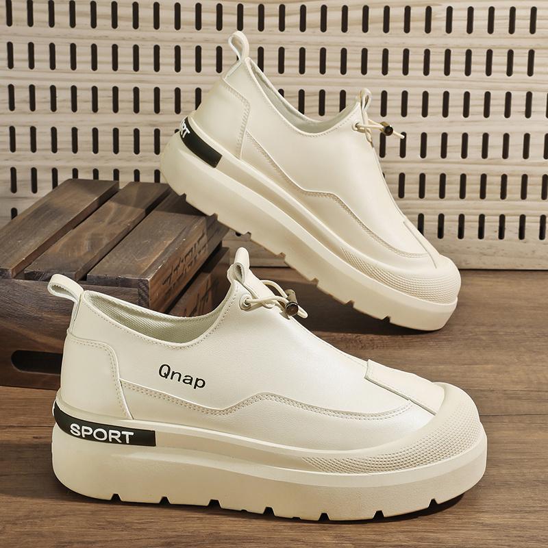 Autumn Beige Men Leather Casual Shoes Designer Platform Casual Sneakers Comfort Slip-on Loafers Shoes Man mocasines de hombre