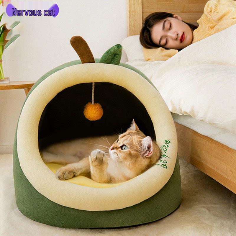 Cozy Autumn/Winter Cat and Small Dog Semi-Enclosed Bed: Removable Pet House
