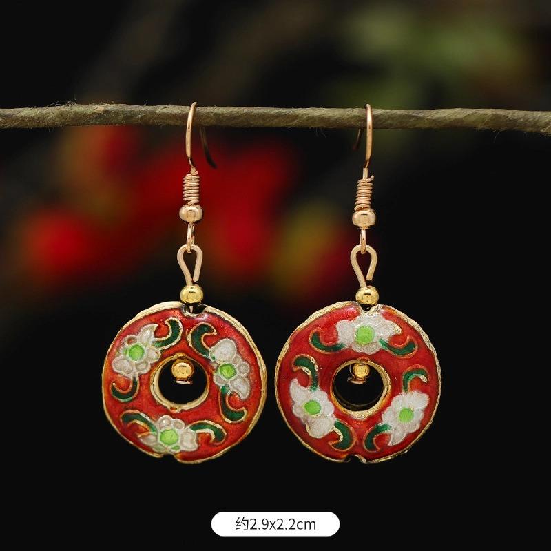 Chinese retro cloisonne enamel earrings female classical temperament simple flower earrings niche design earrings