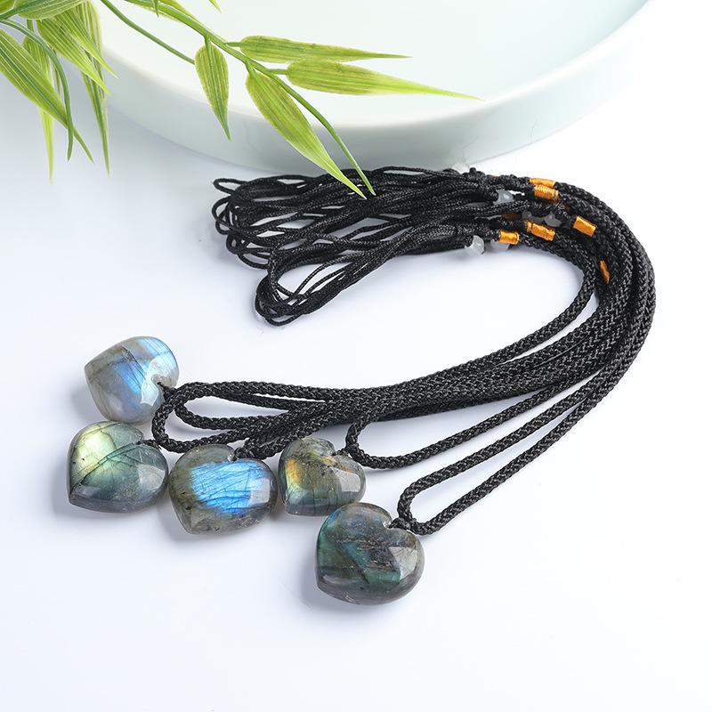 Natural Labradorite Leaf Pendant Blue Moonlight Rough Polished Random Shape Jewelry Crystal Necklace
