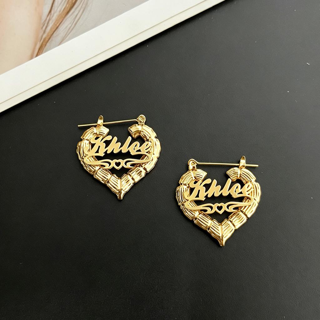 Name Bamboo Hoop Earrings Customized 18K Gold Plated Name Hoops Stainless Steel Jewelry Personalized Gifts