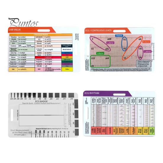 1/4Pcs Transparent EKG Calipers Reference Badge ID Cards Waterproof Wear-Resistant Mini Size EKG Interpretation Rulers