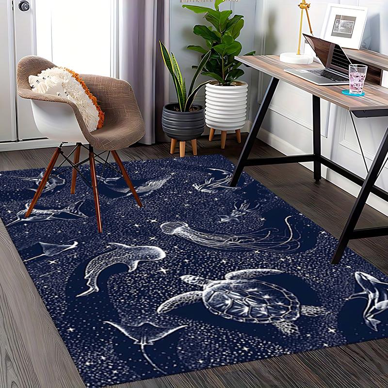1pc Oceanic Marine Life Chair Mat - Anime Cartoon Design, Non-Slip Carpet for Office Chairs, Suitable for Home Decor, Living Room, Bedroom, Game Room