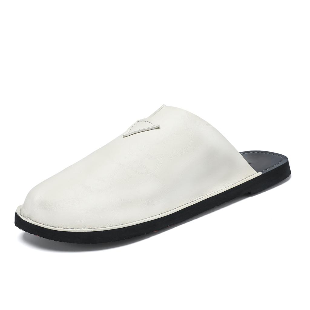 Fashion Fashion Men‘s PU Leather Slippers All-match Summer Half Drag Leisure Walk Male Slides Otdoor Beach Sandals Handmade Lazy Shoes