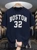 Boston Nummer 32 Druck T-Shirts Herren Baumwolle Basics T-Shirt Weich Sommer Mode Kurzarm Unisex Rundhals Locker Retro Oberteil