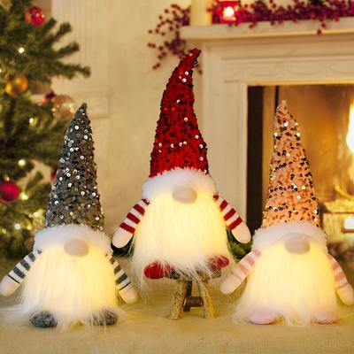 1 Stück 30 cm Weihnachtsdekoration Pailletten Rudolph Puppe mit Lichtern Leuchtende Gesichtlose Weihnachtsmann Ornamente Weihnachtsgeschenke Zubehör